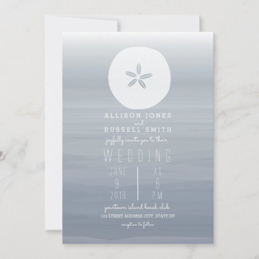 Invitation Mariage de couleur d'eau Chambray + dollar de sabl (Devant)