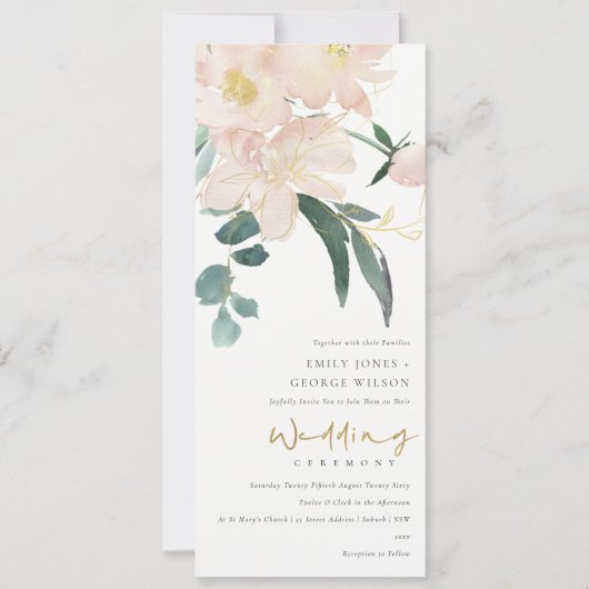 INVITATION MARIAGE DE COULEUR D'EAU DOUX BLUSH GOLD FLORAL BU (Devant)