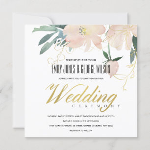 INVITATION MARIAGE DE COULEUR D'EAU DOUX BLUSH GOLD FLORAL BU