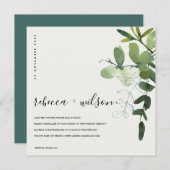 INVITATION MARIAGE DE COULEUR D'EAU EN VERT BLANC EUCALYPTUS (Devant / Derrière)