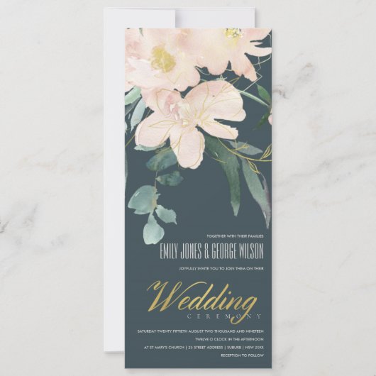 INVITATION MARIAGE DE COULEUR D'EAU FLORALE BUNCH BLUSH GOLD (Devant)