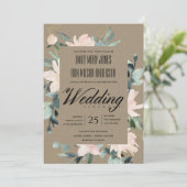 Invitation Mariage DE COULEUR D'EAU FLORALE DE KRAFT ROUGE RO (Debout devant)