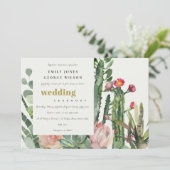 Invitation Mariage DE COULEUR D'EAU FLORALE ROSE CACTI FOLIAG (Debout devant)