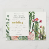 Invitation Mariage DE COULEUR D'EAU FLORALE ROSE CACTI FOLIAG (Devant / Derrière)