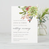 INVITATION MARIAGE DE COULEUR D'EAU FLORALE SUCCULTE CACTUS O (Debout devant)
