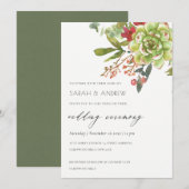 INVITATION MARIAGE DE COULEUR D'EAU FLORALE SUCCULTE CACTUS O (Devant / Derrière)