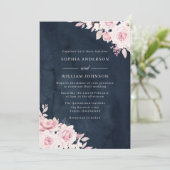 Invitation Mariage de couleur d'eau rose et marine (Debout devant)