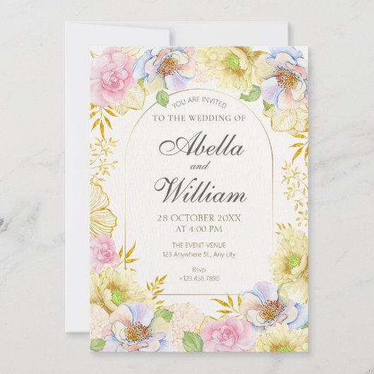 Invitation Mariage de couleur douce florale (Devant)