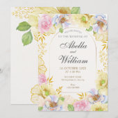 Invitation Mariage de couleur douce florale (Devant / Derrière)