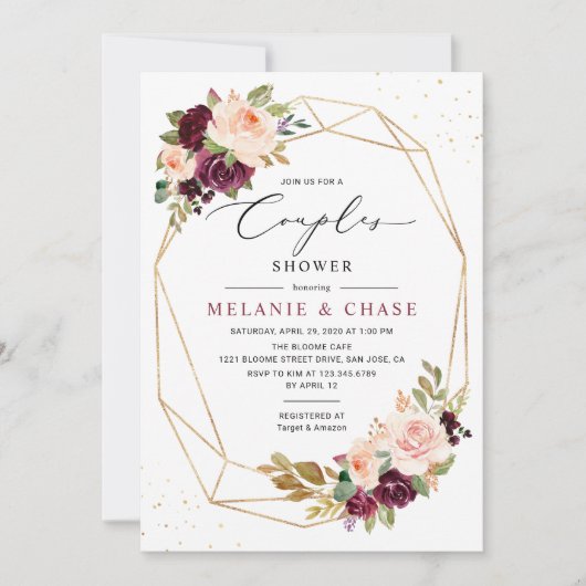 Invitation Mariage de couple de couleur bordeaux et blush géo (Devant)