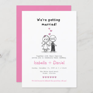 Invitation mariage de couple de personnages de dessin