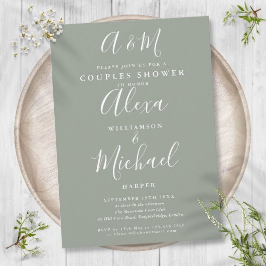 Invitation Mariage de couple élégant Monogramme de script Ver