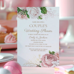 Invitation Mariage de couple floral vintage rose tendre
