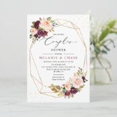 Invitation Mariage de couple géométrique doré bordeaux rose (Debout devant)
