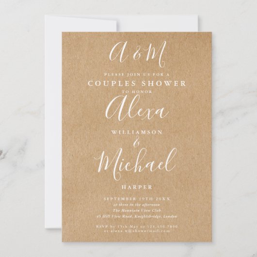 Invitation Mariage de couple Kraft Monogramme (Devant)