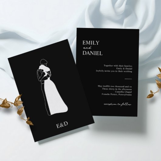 Invitation Mariage de couple moderne noir et blanc