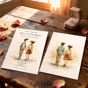 Invitation Mariage de couple romantique à l'aquarelle fantais