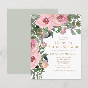 Invitation Mariage de couple Rose Pâle Vert Sauge Enterrement