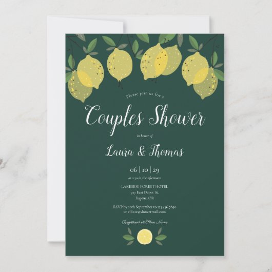 Invitation Mariage de couples avec citrons Vert émeraude (Devant)
