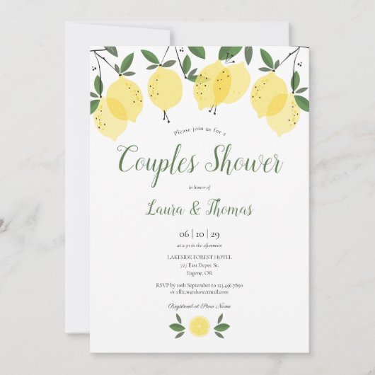 Invitation Mariage de couples de citrons modernes douche de m (Devant)