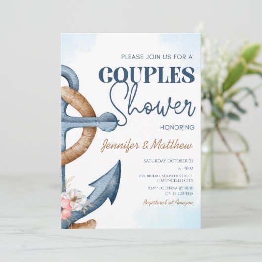 Invitation Mariage de couples Fête de Naissance Fleur d'Ancre (Debout devant)