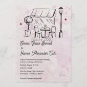 Invitation Mariage de cour dans un bistro dessiné à la main (Devant)