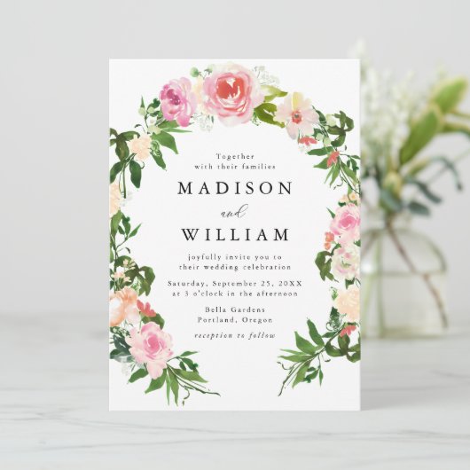 Invitation Mariage de courge de fleurs rose pâle (Debout devant)