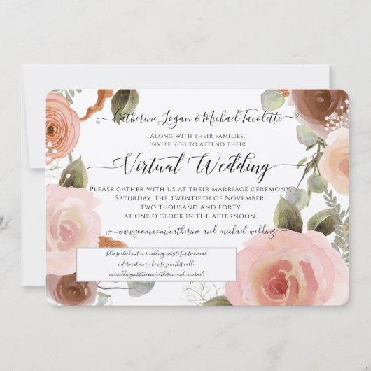 Invitation Mariage de courme d'aquarelle rose virtuel (Devant)