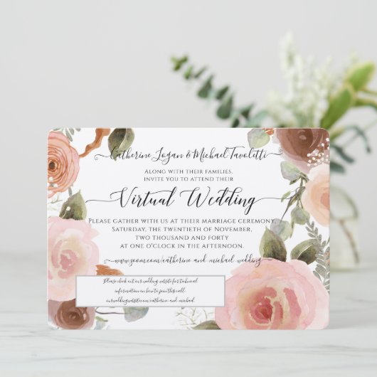 Invitation Mariage de courme d'aquarelle rose virtuel (Debout devant)