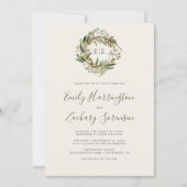 Invitation Mariage de courme d'olive rustique aquarelle (Devant)