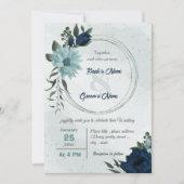 Invitation Mariage de couronne botanique bleu et bleu foncé (Devant)