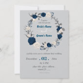 Invitation mariage de couronne botanique bleu marine et blanc (Devant)