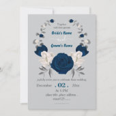 Invitation mariage de couronne botanique bleu marine et blanc (Devant)