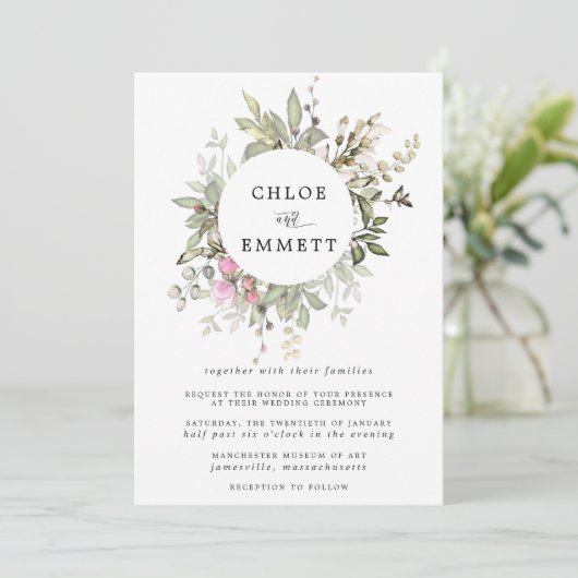 Invitation Mariage de couronne botanique moderne Boho (Debout devant)
