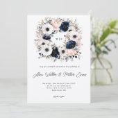 Invitation Mariage de couronne d'anémone bleu, rose et blanc (Debout devant)