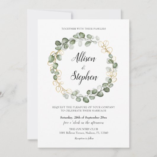 Invitation Mariage de couronne de feuillage Eucalyptus (Devant)