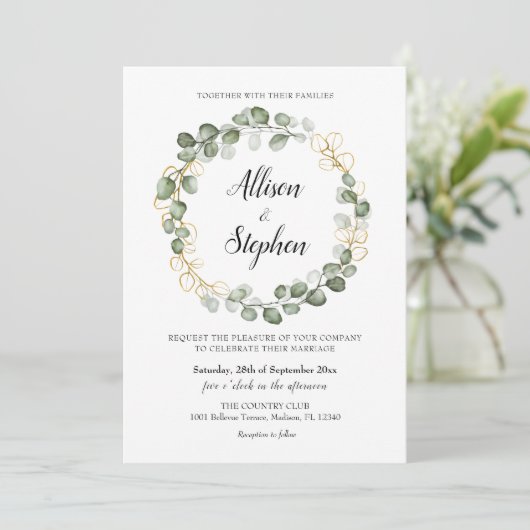 Invitation Mariage de couronne de feuillage Eucalyptus (Debout devant)