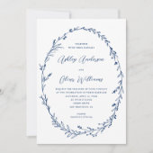 Invitation Mariage de couronne de Fleur sauvage bleu rustique (Devant)