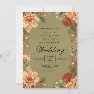 Invitation Mariage de couronne de fleurs d'automne de Terre
