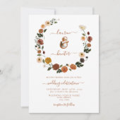 Invitation Mariage de couronne de fleurs orange brûlées (Devant)