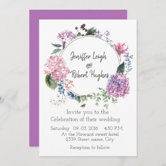 Invitation Mariage de couronne de fleurs ultra violet Hydrang