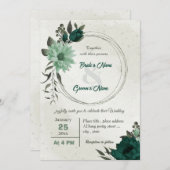 Invitation mariage de couronne de fleurs vert émeraude (Devant / Derrière)