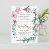Invitation Mariage de couronne de magnolia de menthe rose pri (Debout devant)