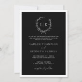 Invitation Mariage de couronne de monogramme noir traditionne (Devant)