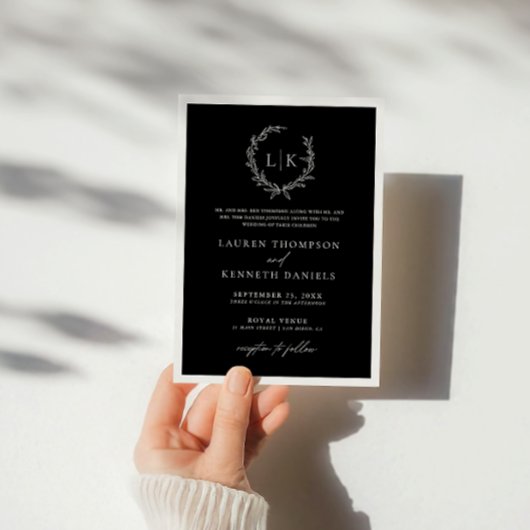 Invitation Mariage de couronne de monogramme noir traditionne