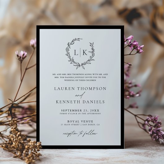 Invitation Mariage de couronne de monogramme noir traditionne