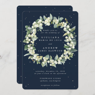 Invitation Mariage de couronne de neige de la marine noire+Eu
