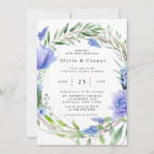 Invitation Mariage de couronne de pivoine violet Dusty Blue H (Devant)