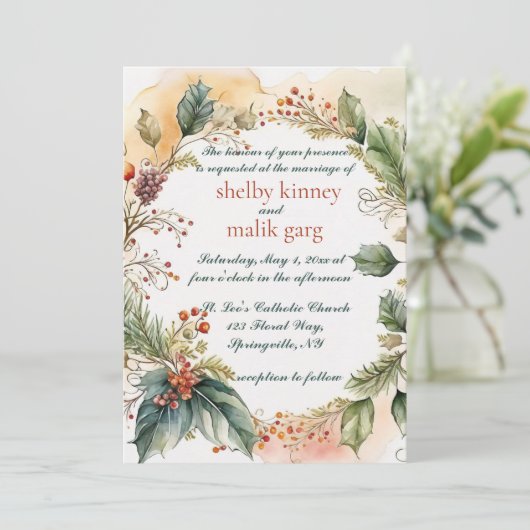 Invitation Mariage de couronne de printemps modifiable (Debout devant)