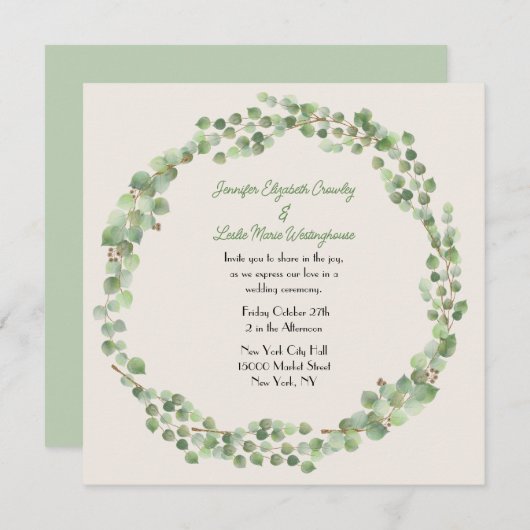 Invitation Mariage de couronne d'eucalyptus (Devant / Derrière)